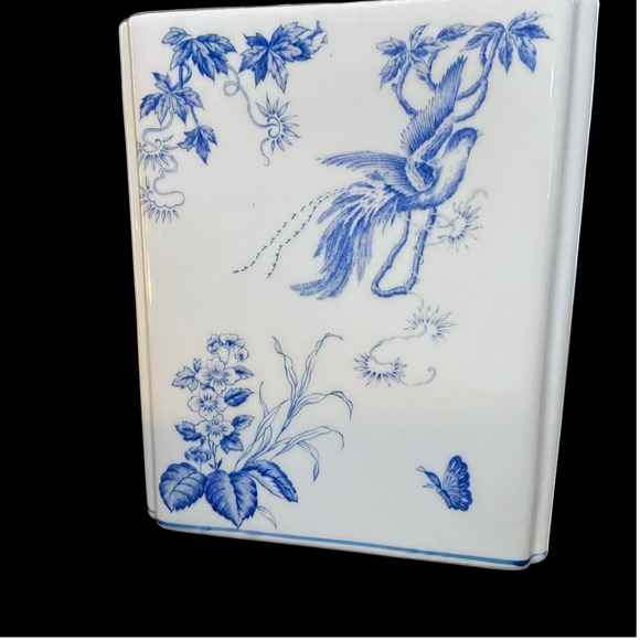 Andrea by Sadek Porcelain Flower Frog Chinoiserie Blue White with Birds - Picture 4 of 9